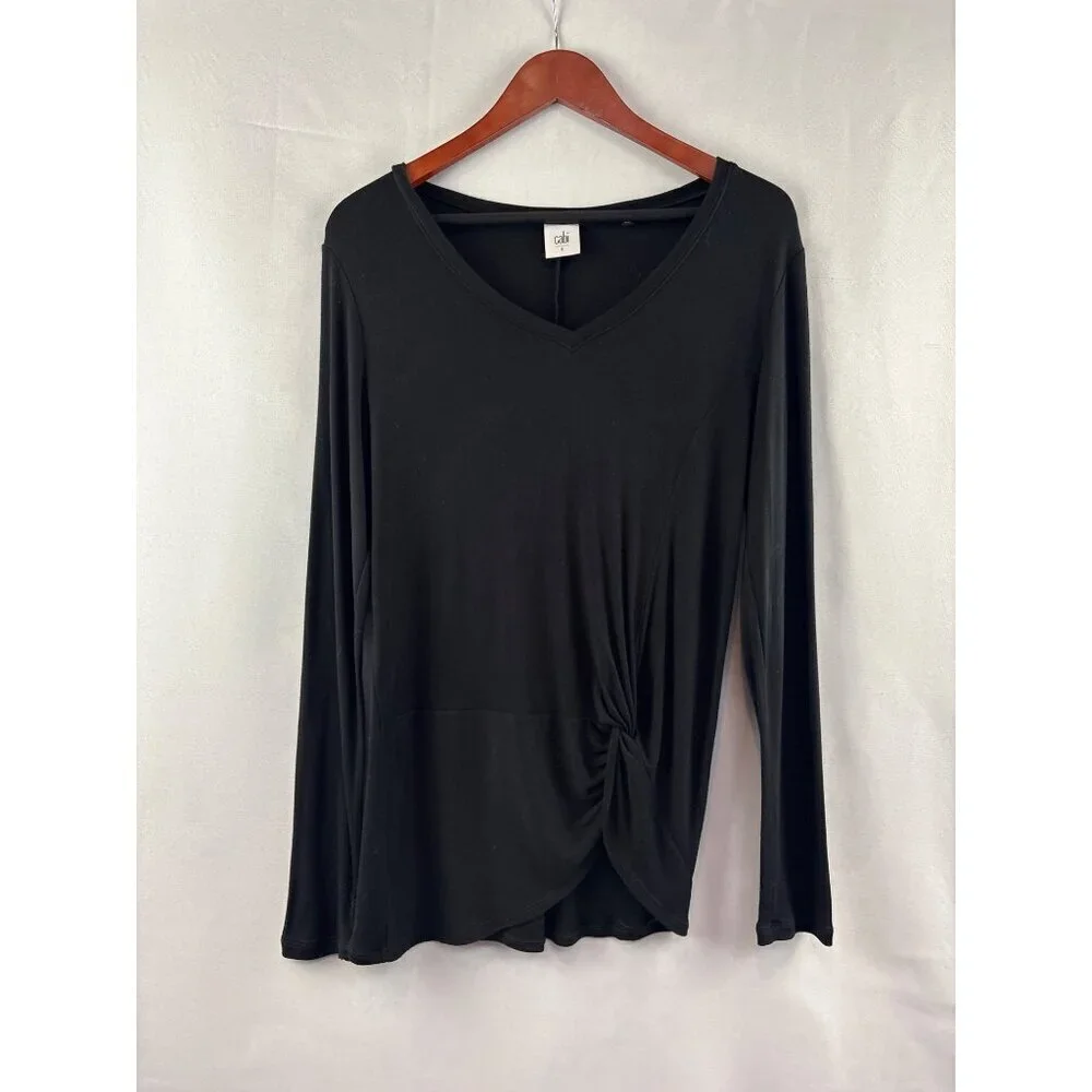 Cabi Black V-Neck Long Sleeve Top With Front Twist Detail Size S Rayon & Spandex